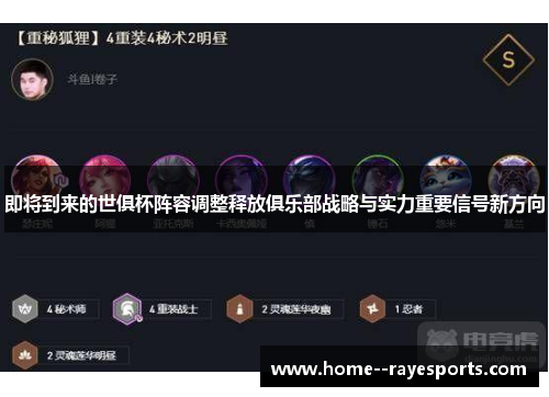 即将到来的世俱杯阵容调整释放俱乐部战略与实力重要信号新方向